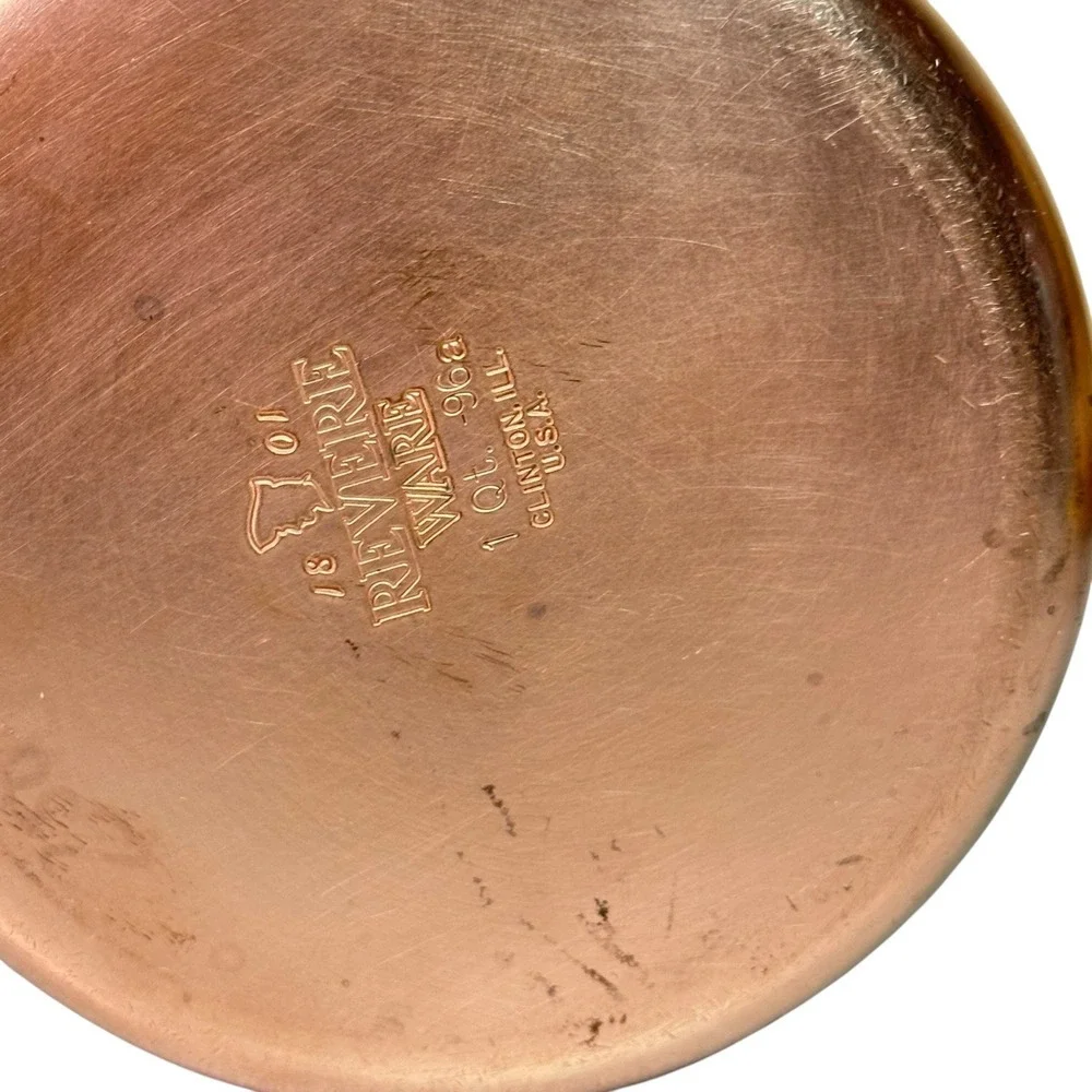 Vintage 1968 Copper Bottom Revere Ware Stainless Steel 1 Quart Sauce Pan Lid